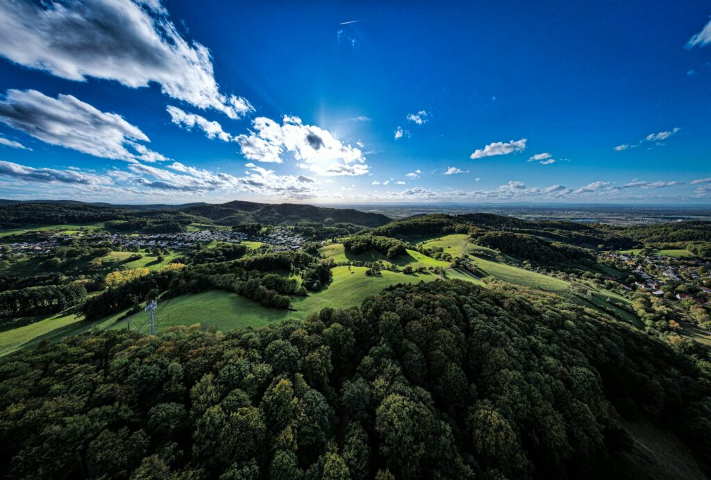 Luftaufnahme von Wald- und Agrarflächen in Deutschland